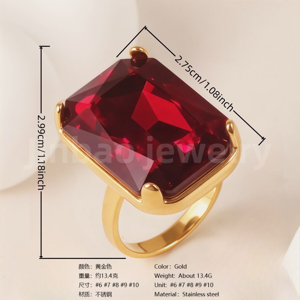 24-K Gold-Plated Stainless Steel Women's Waterproof Ring Set With Square Gems丨K002810 - Image 2