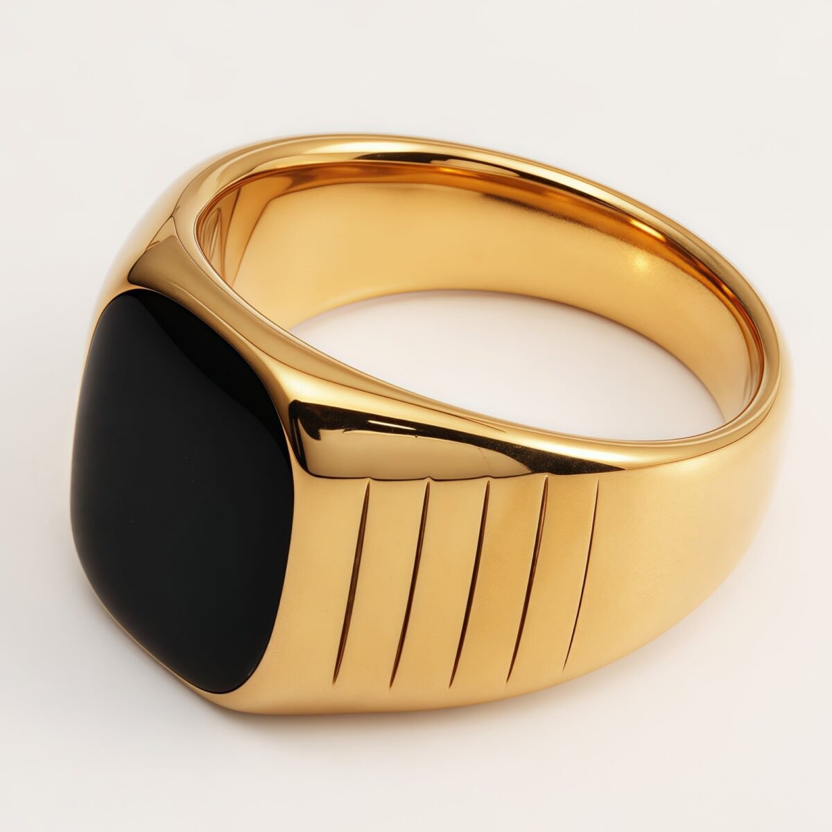 Gold - Plated Black Square - Gem Line Ring - Minimalist and Stylish Jewelry | DZ1084J - Image 2