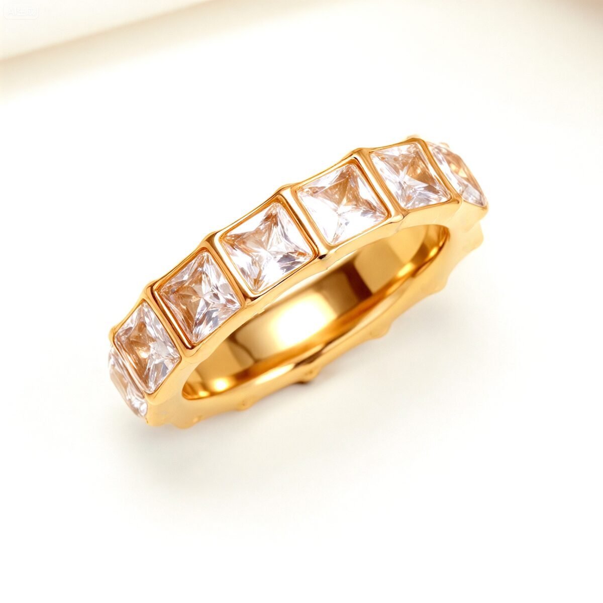 Gold - Inlaid Square Clear - Diamond Ring - Stylish and Luxurious Jewelry | N001999JB - Image 3