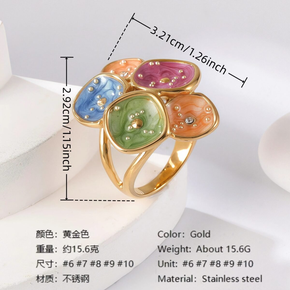 Creative Leaf Design Epoxy Resin Stainless Steel Women's Ring - Image 6