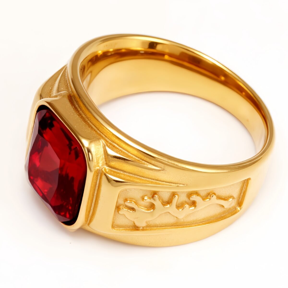 Gold - Carved Square Color - Gem Ring - Retro and Trendy Jewelry | BL135JHB- - Image 9