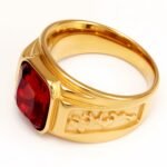 Gold - Carved Square Color - Gem Ring - Retro and Trendy Jewelry | BL135JHB- - Image 9
