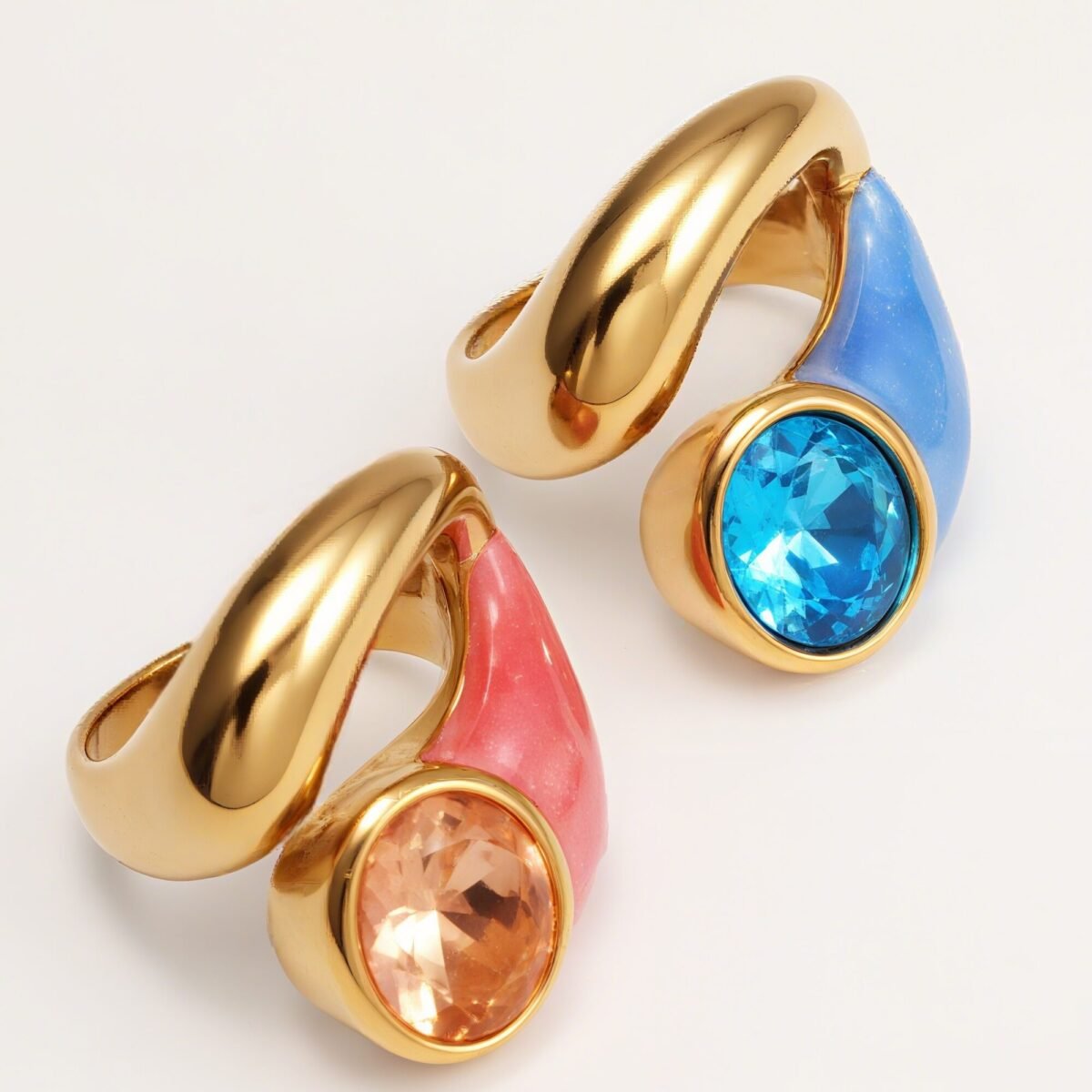 Twisted Design Enamel & Gem Stainless Steel Ring - Trendy Accessory | G004485 - Image 5