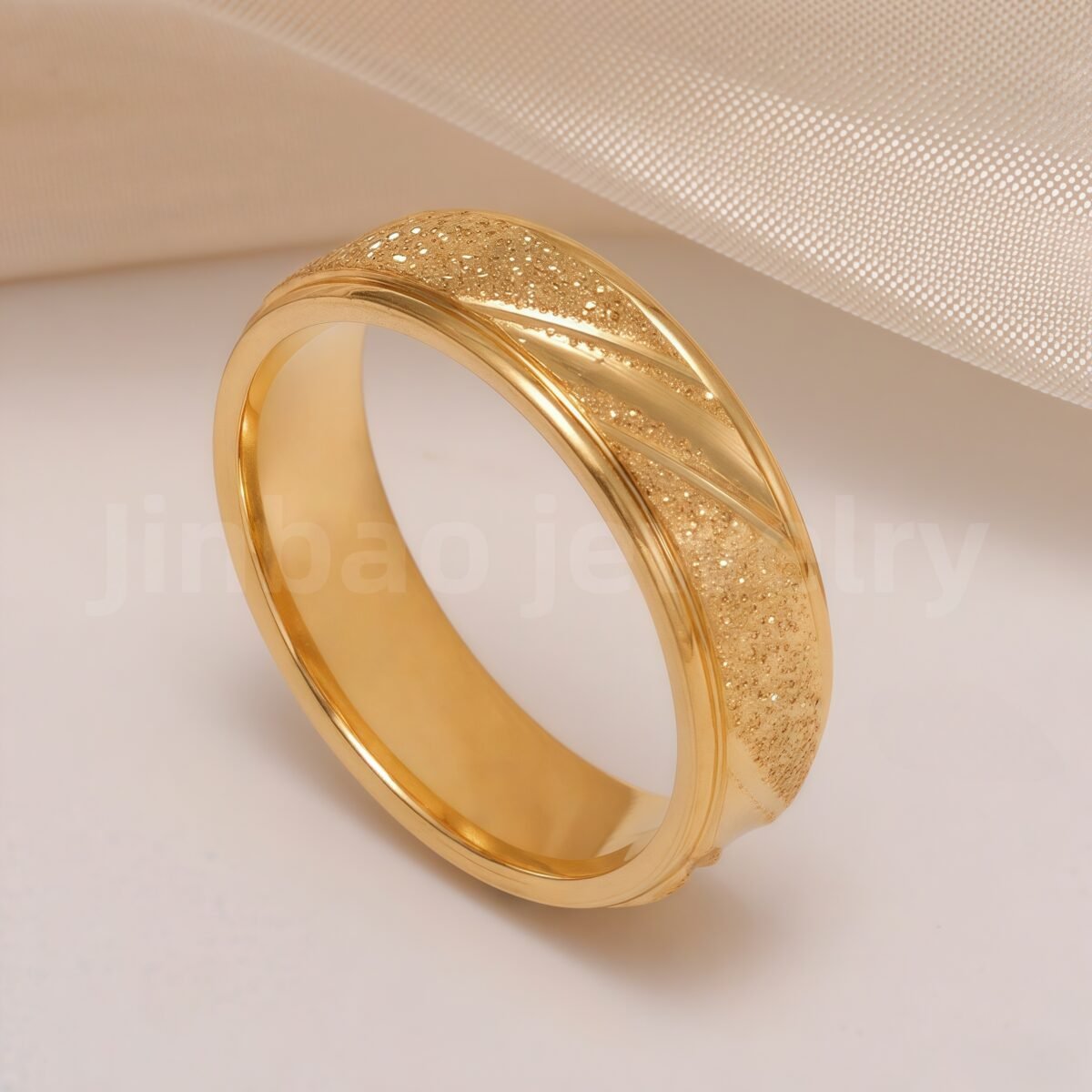 24K Gold-Plating Stainless Steel Minimalist Textured Trendy Men's Waterproof Ring  6MM - Image 5