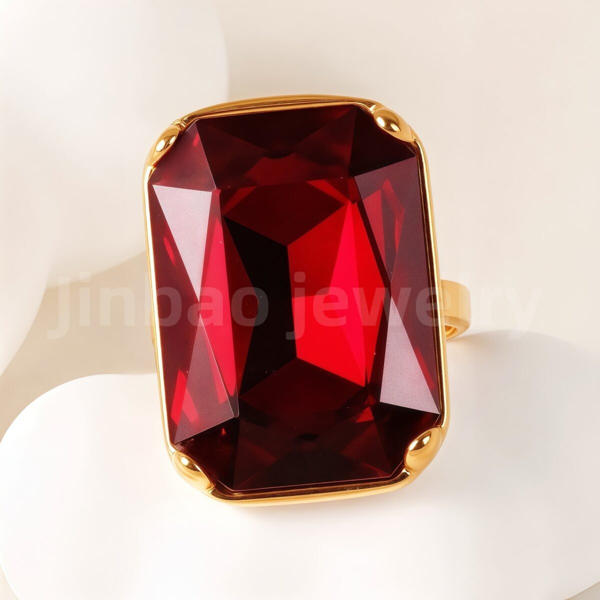 24-K Gold-Plated Stainless Steel Women's Waterproof Ring Set With Square Gems丨K002810 - Image 3