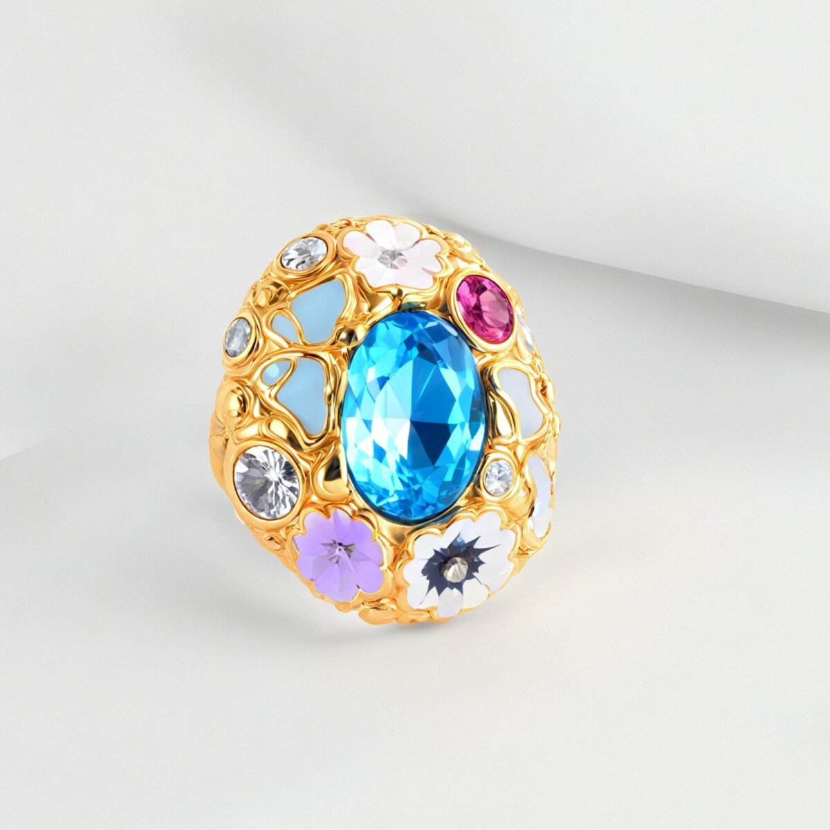 Colorful Gemstone Stainless Steel Ring with Floral Design Classic Fashion for Women | G004476 - Image 3