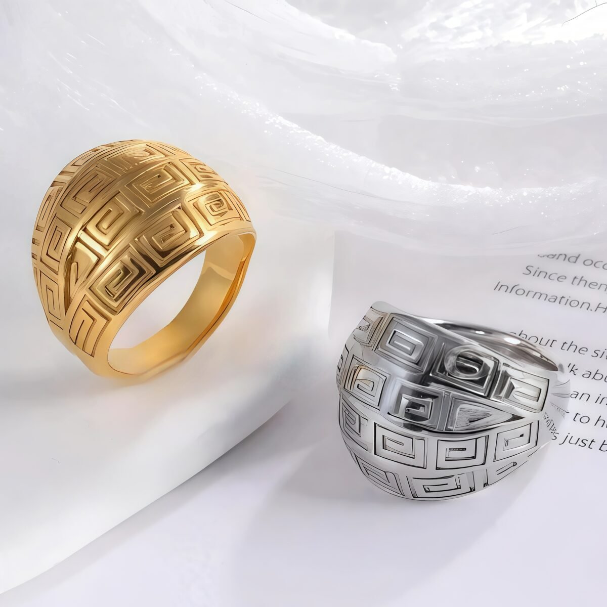 Vintage design two-tone gold and silver stainless steel women's ring | C-3DZ-D - Image 1
