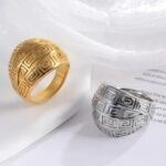 Vintage design two-tone gold and silver stainless steel women's ring | C-3DZ-D