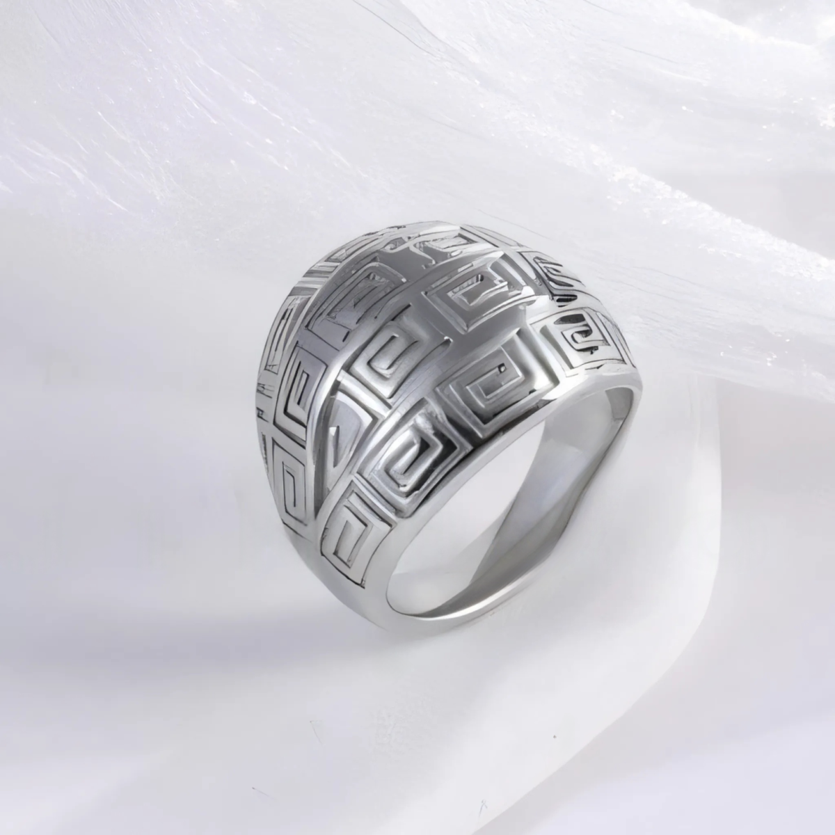 Vintage design two-tone gold and silver stainless steel women's ring | C-3DZ-D - Image 4