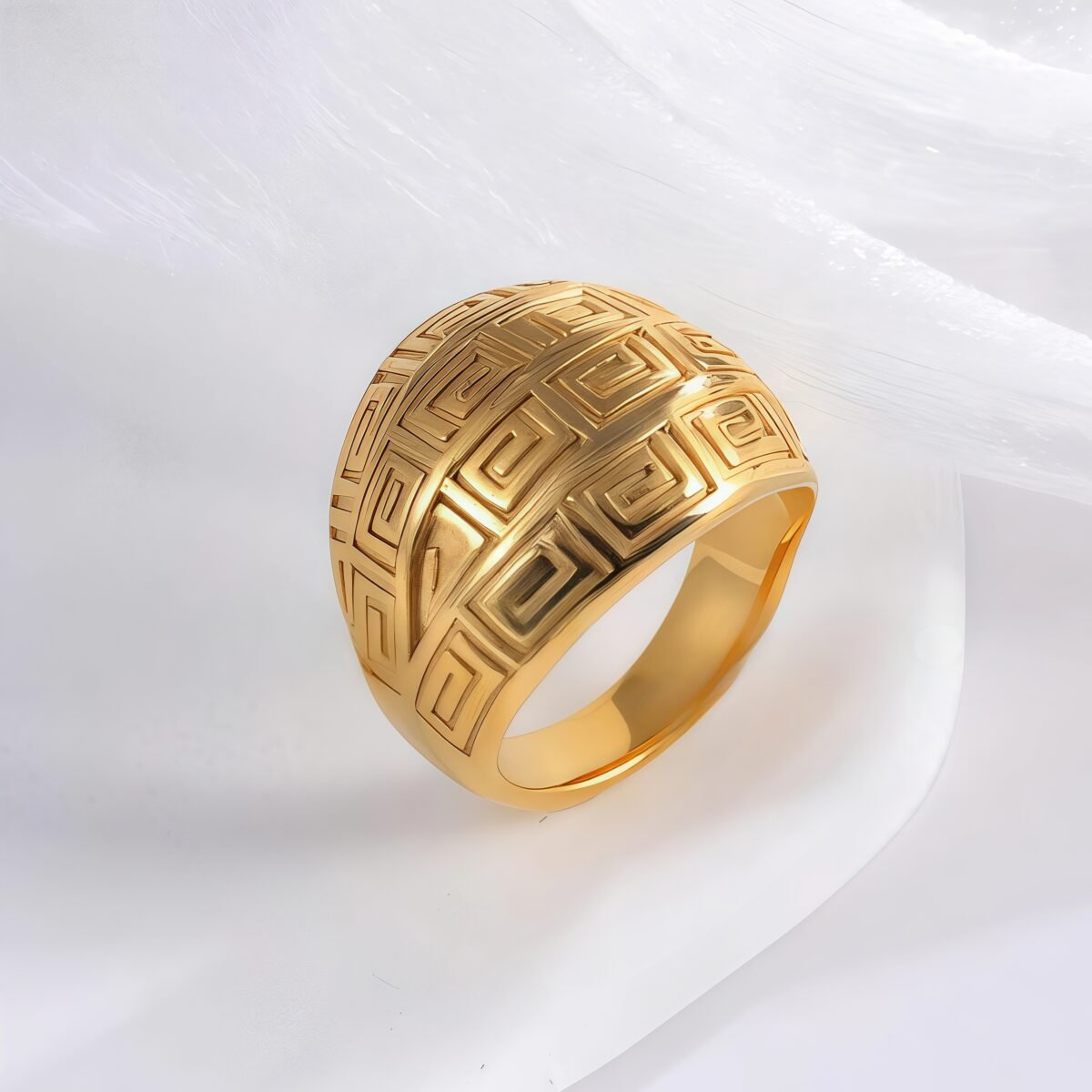 Vintage design two-tone gold and silver stainless steel women's ring | C-3DZ-D - Image 2