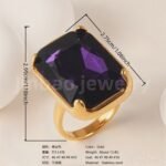24-K Gold-Plated Stainless Steel Women's Waterproof Ring Set With Square Gems丨K002810 - Image 4