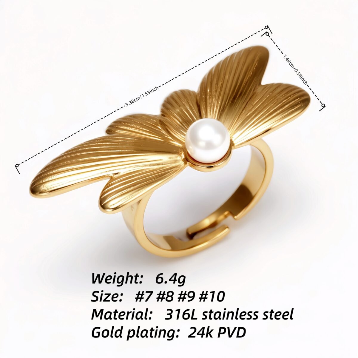 Gold Butterfly Pearl Ring - Romantic and Elegant Jewelry | G005118J - Image 4