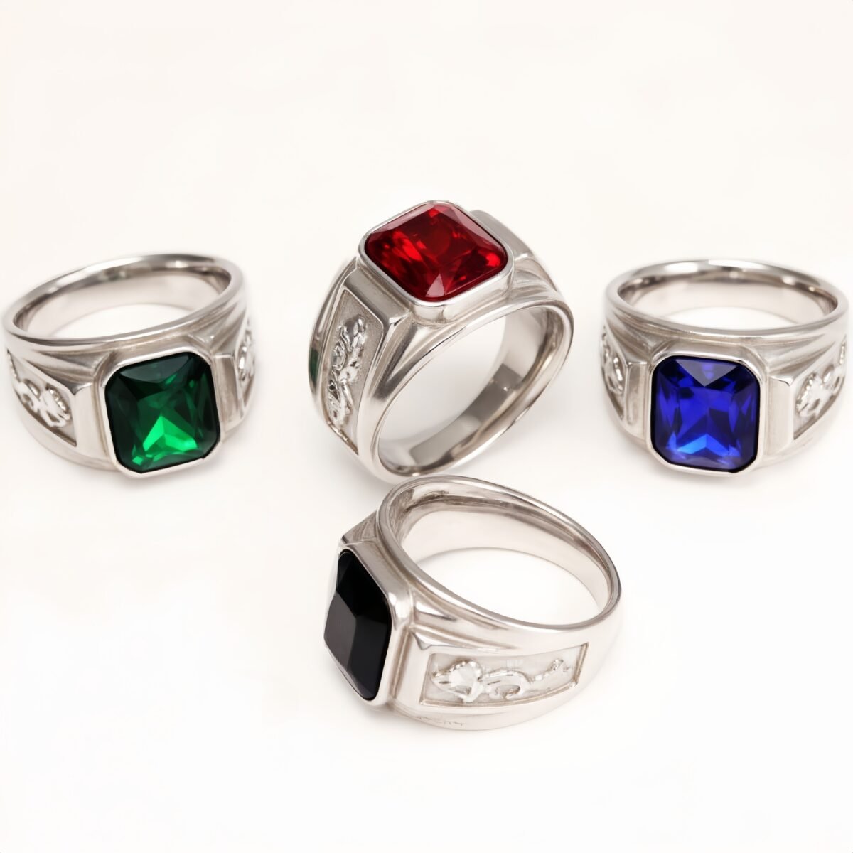 Silver - Carved Square Color - Gem Ring - Retro and Trendy Jewelry | BL135GH - Image 1