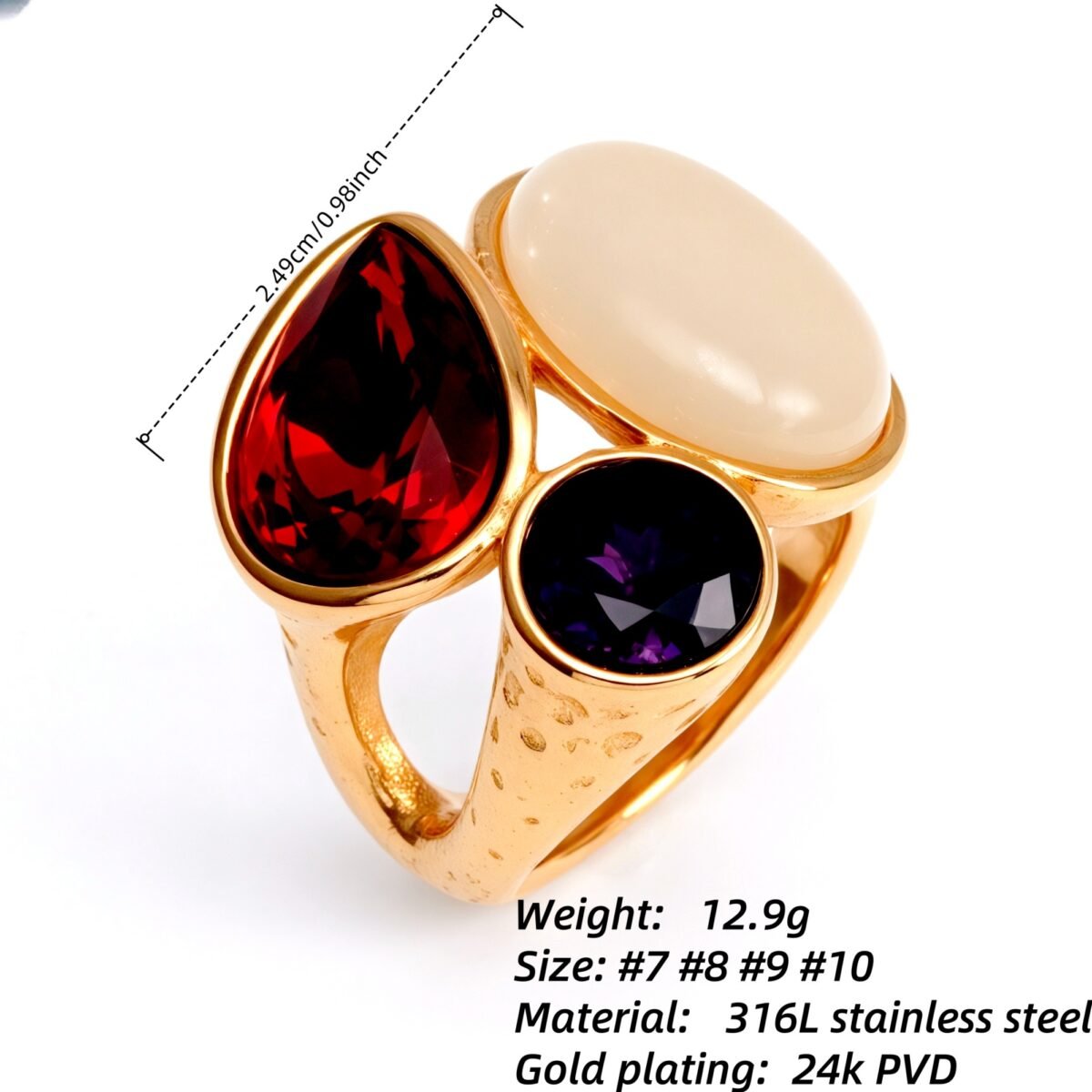 Gold - Inlaid Multicolored Gemstone Ring - Stylish and Personalized Jewelry | K002962JHOZ - Image 4