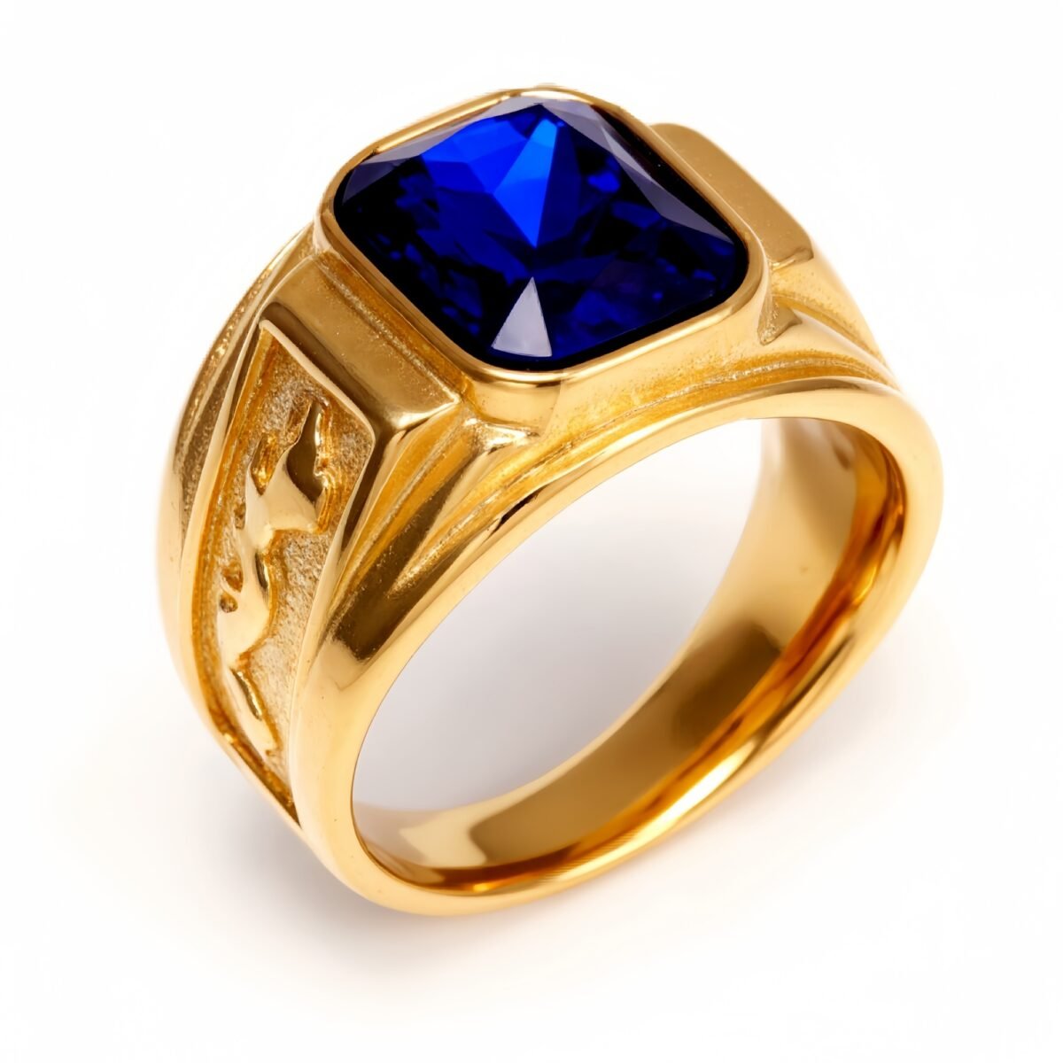 Gold - Carved Square Color - Gem Ring - Retro and Trendy Jewelry | BL135JHB- - Image 10