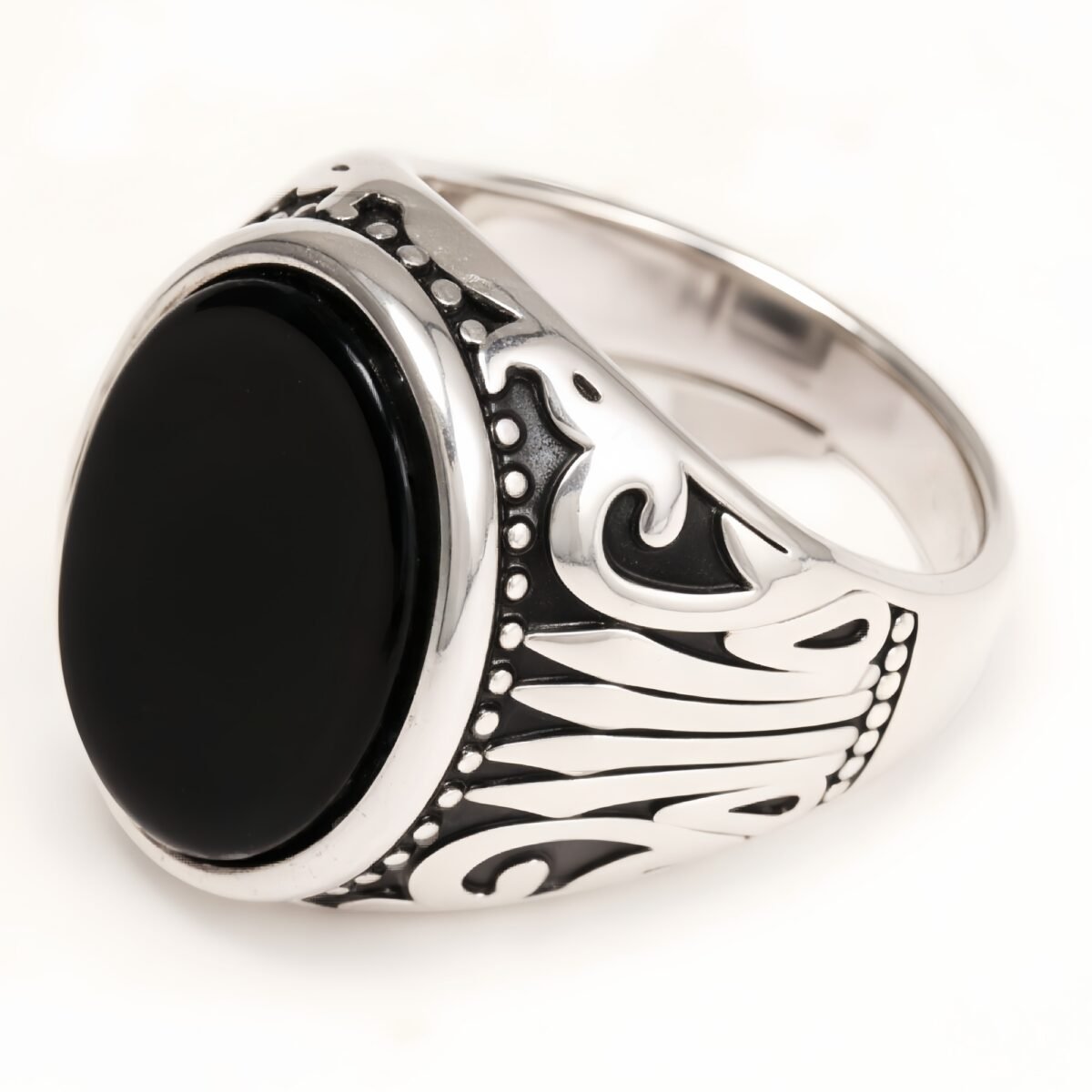Silver - Inlaid Gemstone Carved Ring - Retro and Trendy Jewelry | K00680GH - Image 8