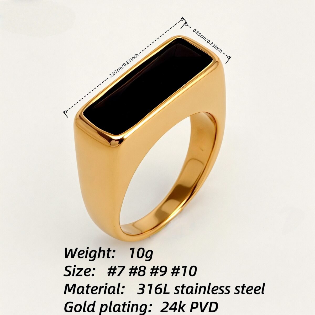 Gold - Inlaid Rectangular Gem Ring - Minimalist and Stylish Jewelry | K003723 - Image 5