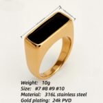 Gold - Inlaid Rectangular Gem Ring - Minimalist and Stylish Jewelry | K003723 - Image 5