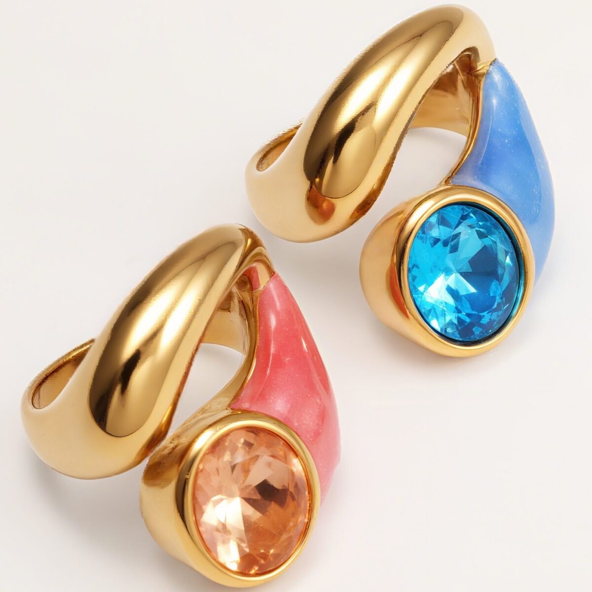Twisted Design Enamel & Gem Stainless Steel Ring - Trendy Accessory | G004485 - Image 1