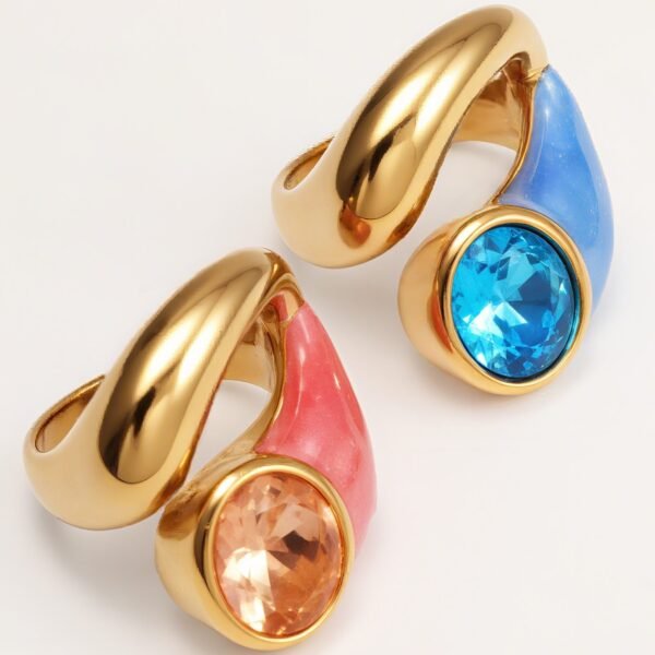 Twisted Design Enamel & Gem Stainless Steel Ring - Trendy Accessory | G004485
