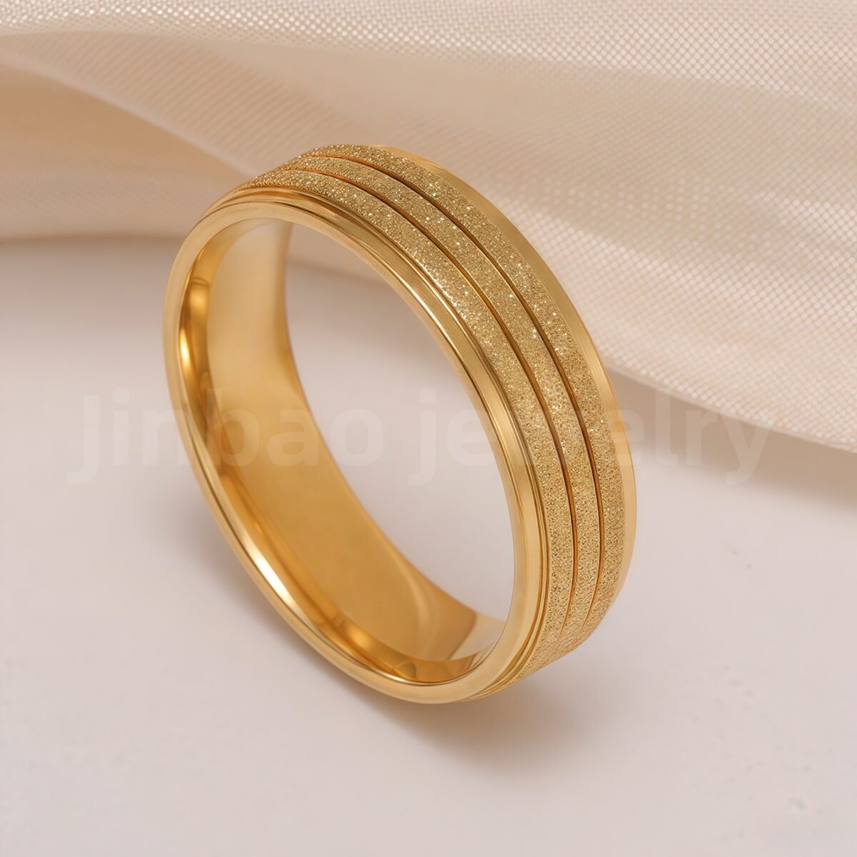 24K Gold-Plating Stainless Steel Minimalist Textured Trendy Men's Waterproof Ring  6MM - Image 11