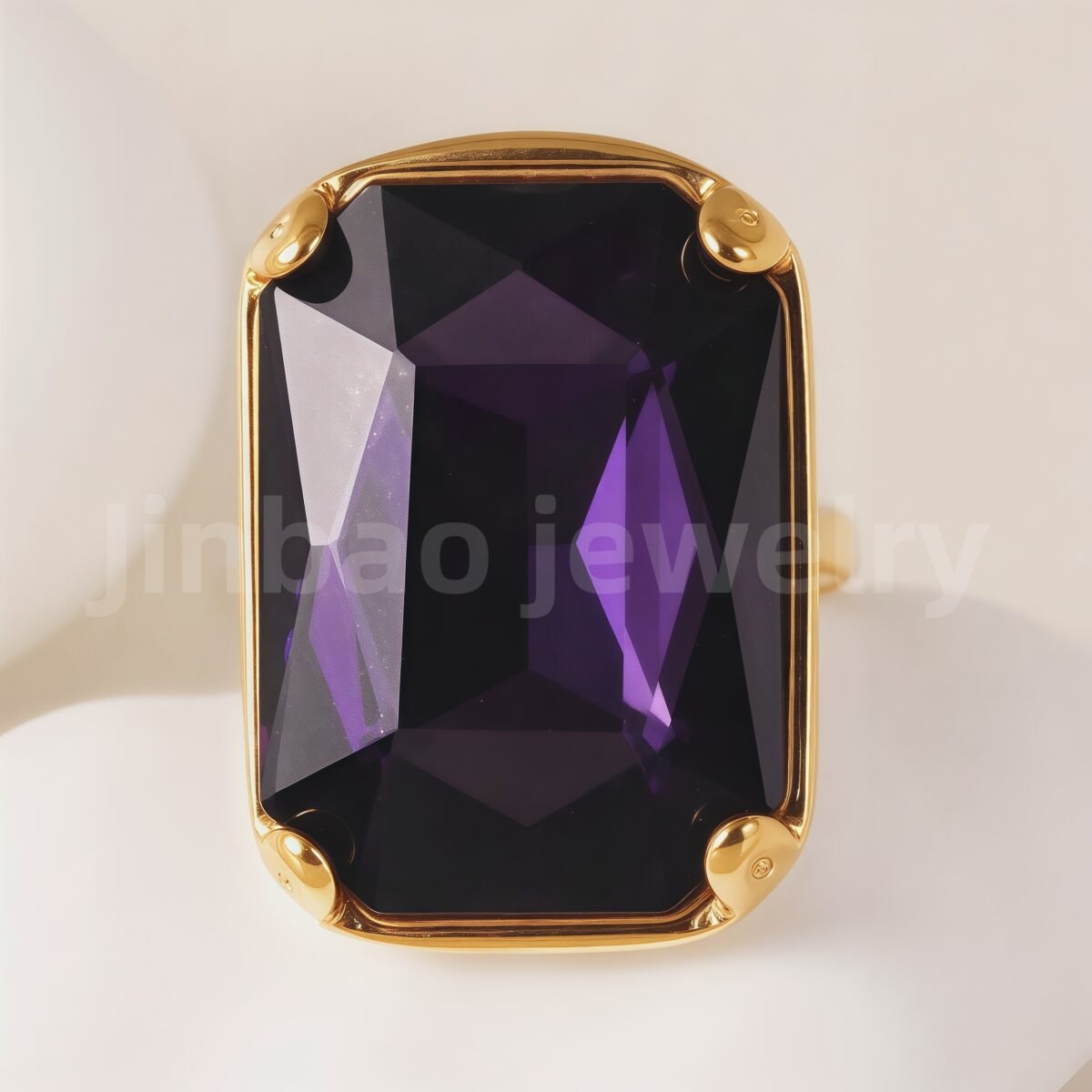 24-K Gold-Plated Stainless Steel Women's Waterproof Ring Set With Square Gems丨K002810 - Image 5