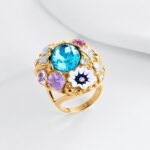 Colorful Gemstone Stainless Steel Ring with Floral Design Classic Fashion for Women | G004476 - Image 8