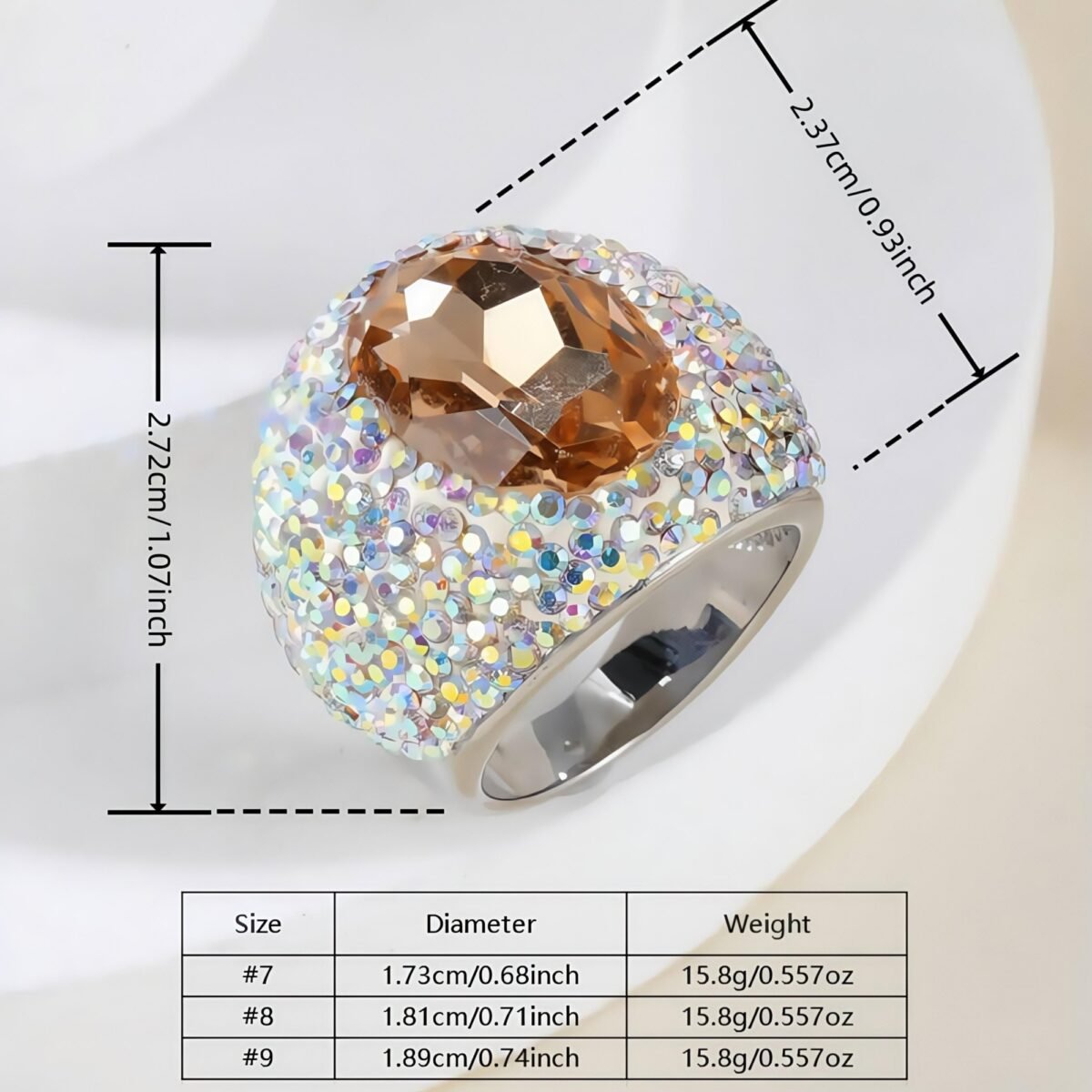 Shiny Rhinestone Inlaid Luxury Personalized Stainless Steel Women's Ring | BL224 - Image 6