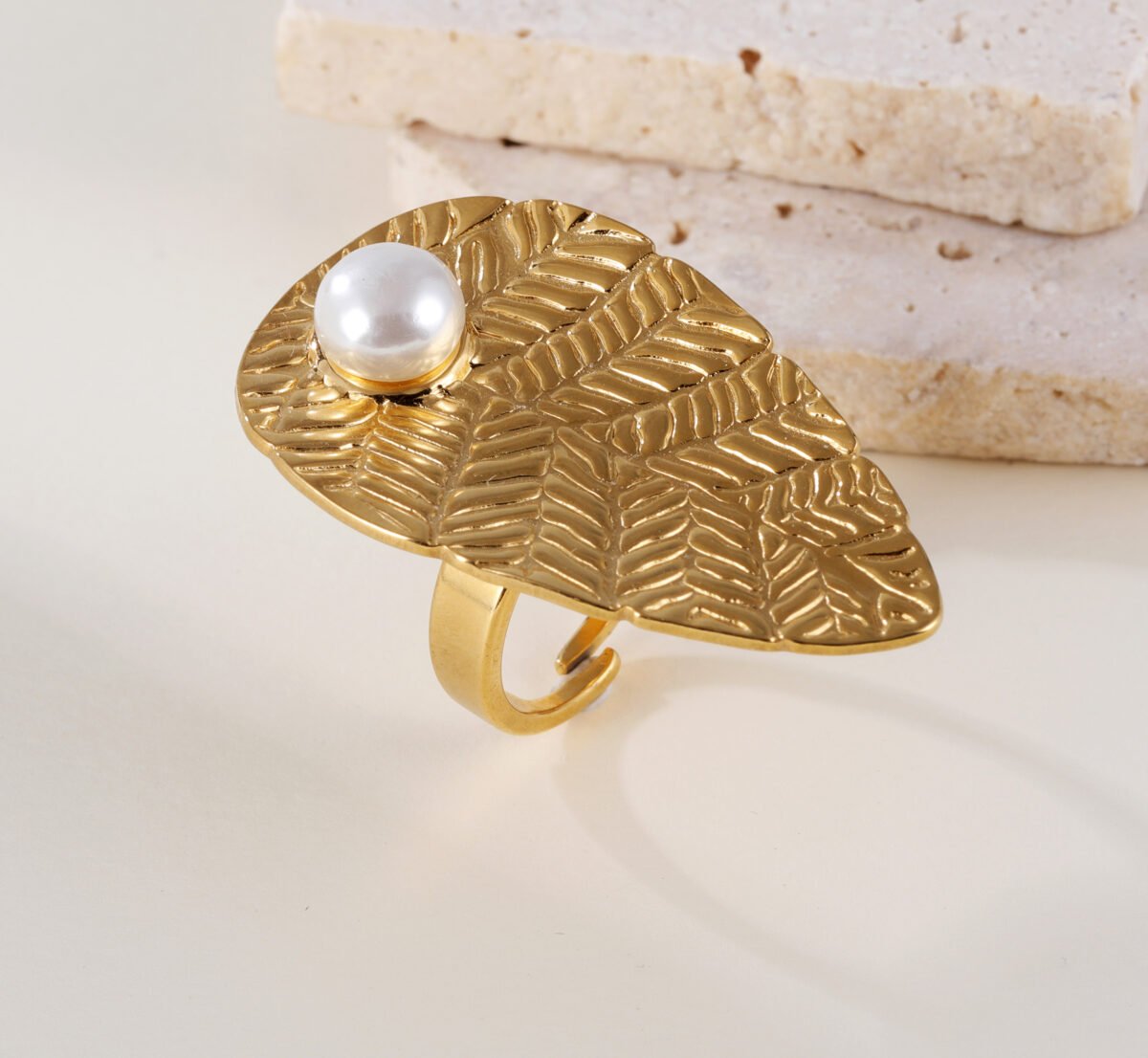 Elegant Nature-Inspired Pearl Leaf Ring - Fashion Jewelry for Women | G005438 - Image 2