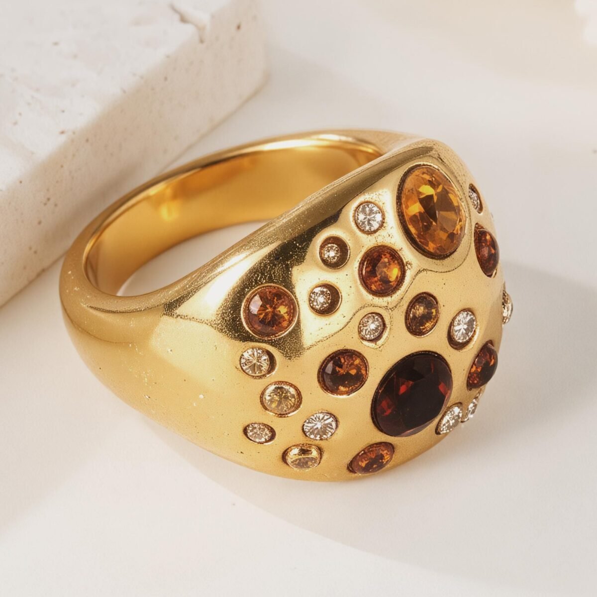 Elegant Gold Multicolored Gemstones Hip Hop Stainless Steel Women's Ring丨K009912 - Image 4
