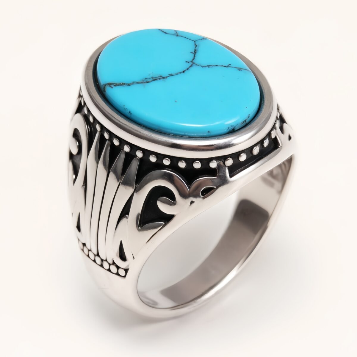 Silver - Inlaid Gemstone Carved Ring - Retro and Trendy Jewelry | K00680GH - Image 2