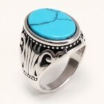 Silver - Inlaid Gemstone Carved Ring - Retro and Trendy Jewelry | K00680GH - Image 2