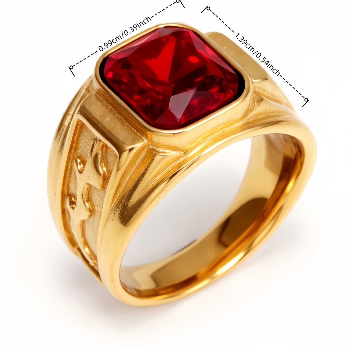 Gold - Carved Square Color - Gem Ring - Retro and Trendy Jewelry | BL135JHB- - Image 7