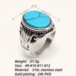 Silver - Inlaid Gemstone Carved Ring - Retro and Trendy Jewelry | K00680GH - Image 5