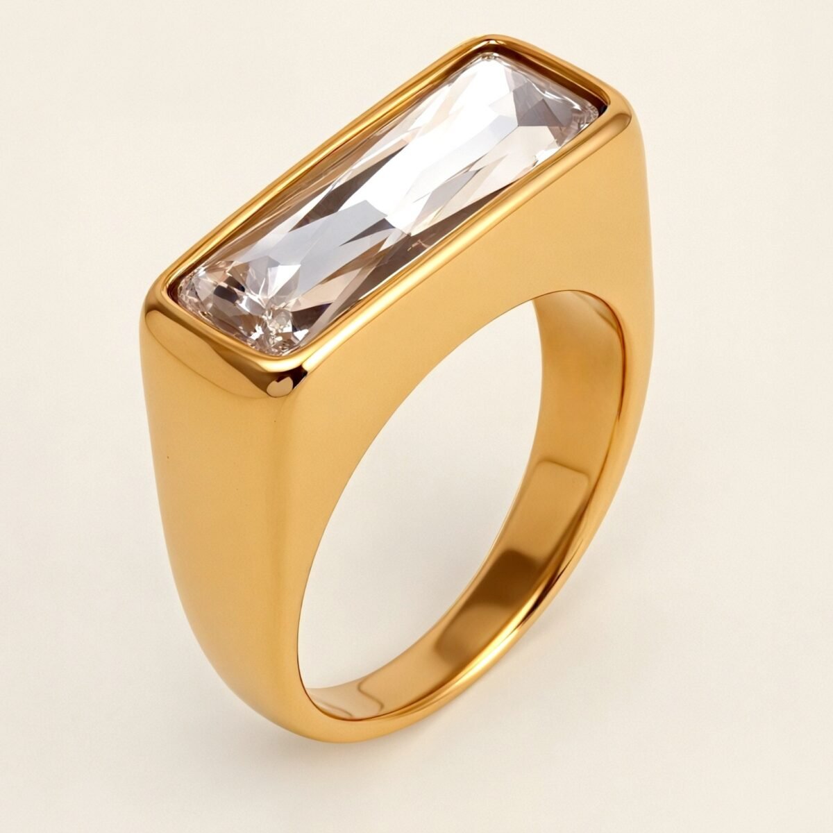 Gold - Inlaid Rectangular Gem Ring - Minimalist and Stylish Jewelry | K003723 - Image 6