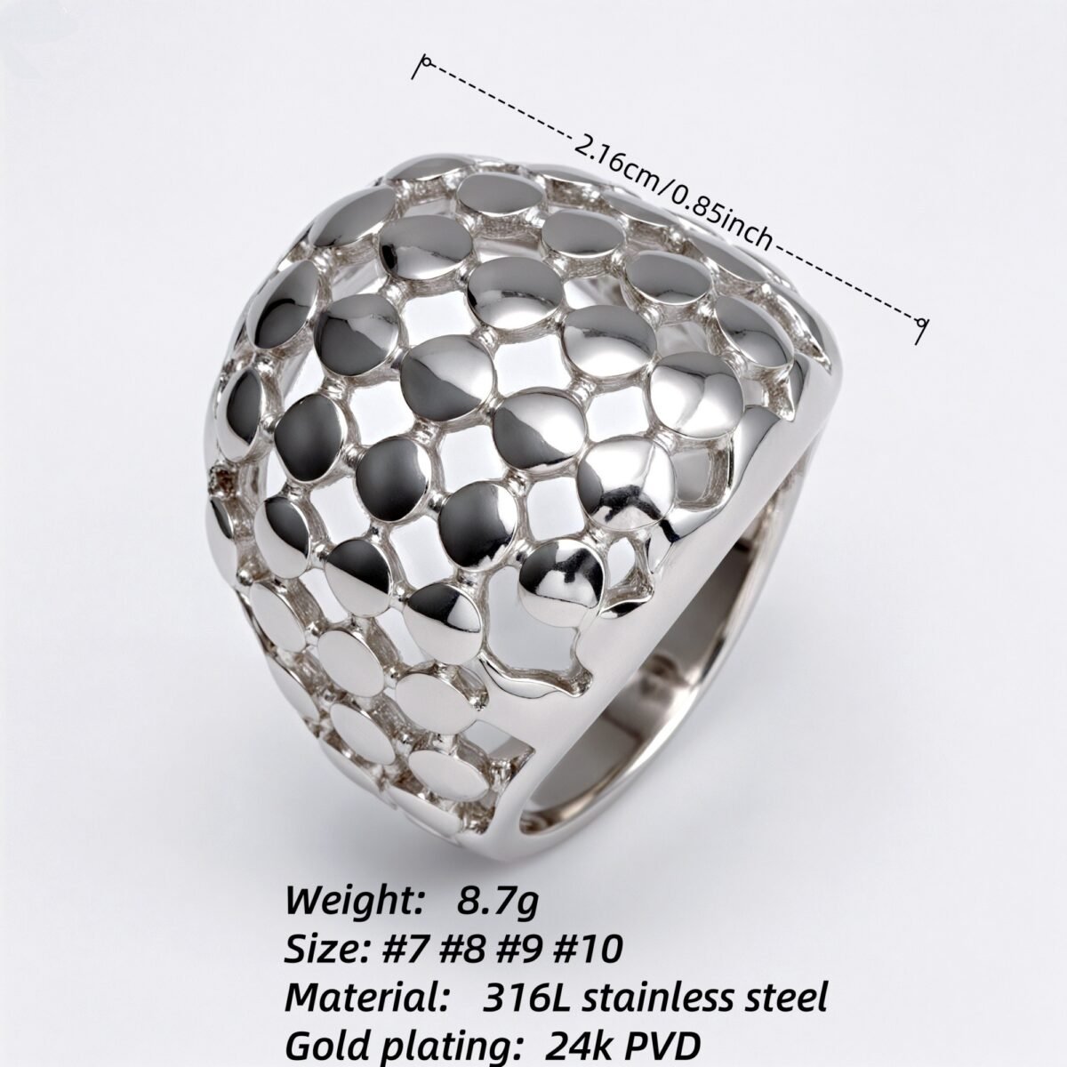 Metallic Texture Grid Ring - Trendy and Versatile Unisex Accessory | G00343 - Image 6