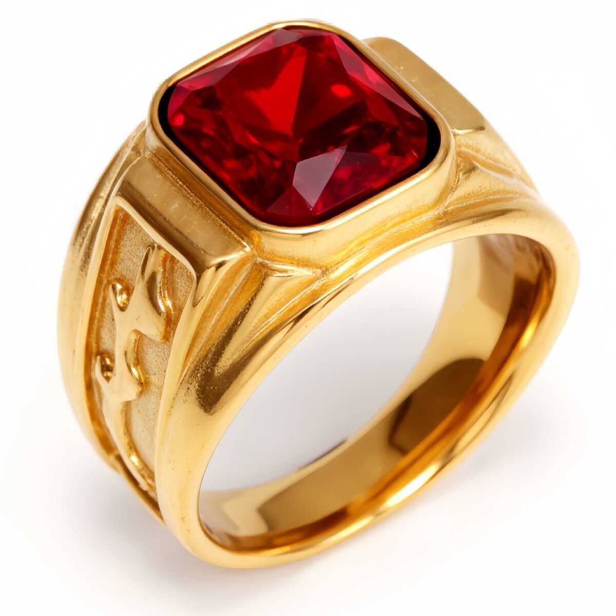 Gold - Carved Square Color - Gem Ring - Retro and Trendy Jewelry | BL135JHB- - Image 13