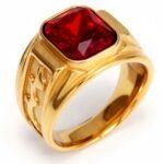 Gold - Carved Square Color - Gem Ring - Retro and Trendy Jewelry | BL135JHB- - Image 13