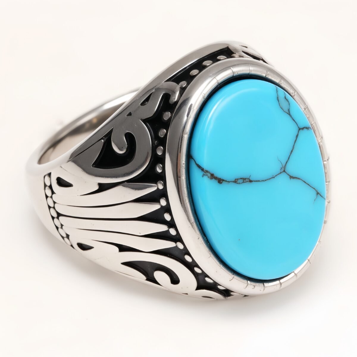 Silver - Inlaid Gemstone Carved Ring - Retro and Trendy Jewelry | K00680GH - Image 3