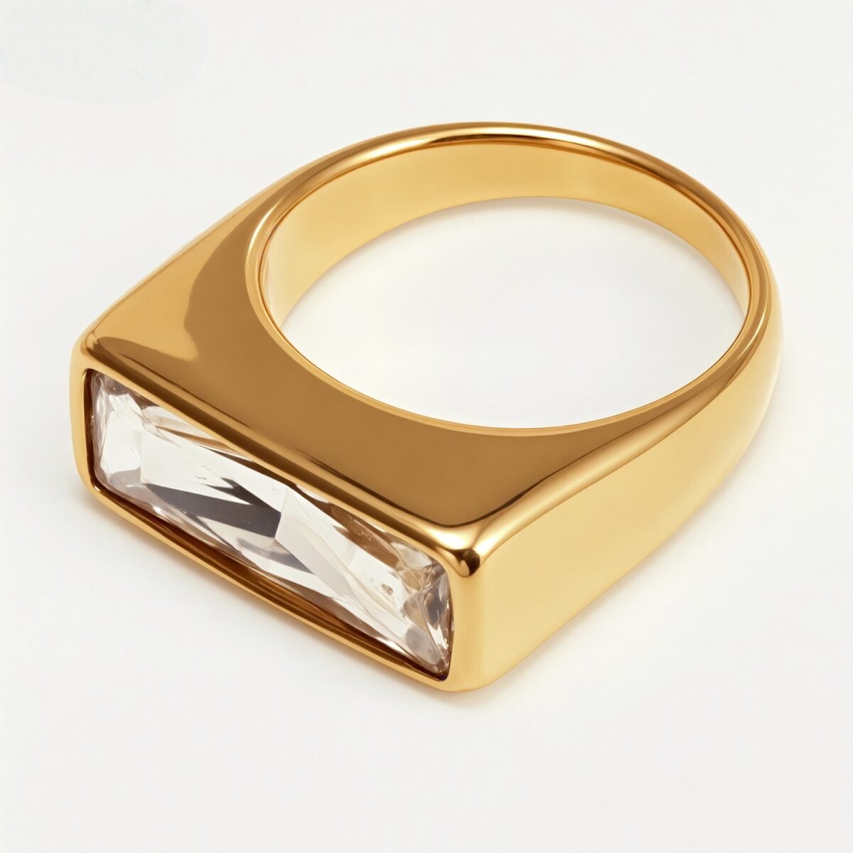 Gold - Inlaid Rectangular Gem Ring - Minimalist and Stylish Jewelry | K003723 - Image 8