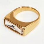 Gold - Inlaid Rectangular Gem Ring - Minimalist and Stylish Jewelry | K003723 - Image 8