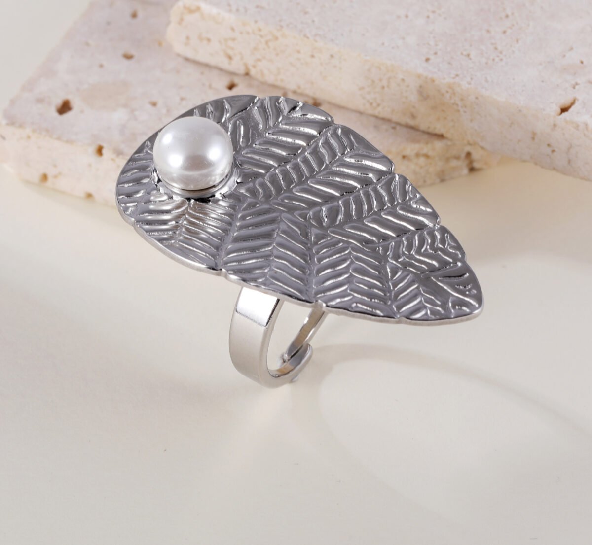 Elegant Nature-Inspired Pearl Leaf Ring - Fashion Jewelry for Women | G005438 - Image 4