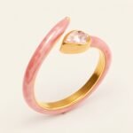 Sweet - Style Pink Enamel Diamond - Set Stainless Steel Ring - Trendy Women's Jewelry | N001629JL