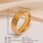 24K Gold-Plating Stainless Steel Minimalist Textured Trendy Men's Waterproof Ring  6MM - Image 16