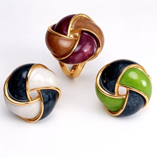 Gold - Framed Braided Colorful Gem Ring - Stylish and Personalized Jewelry | G004512JHU