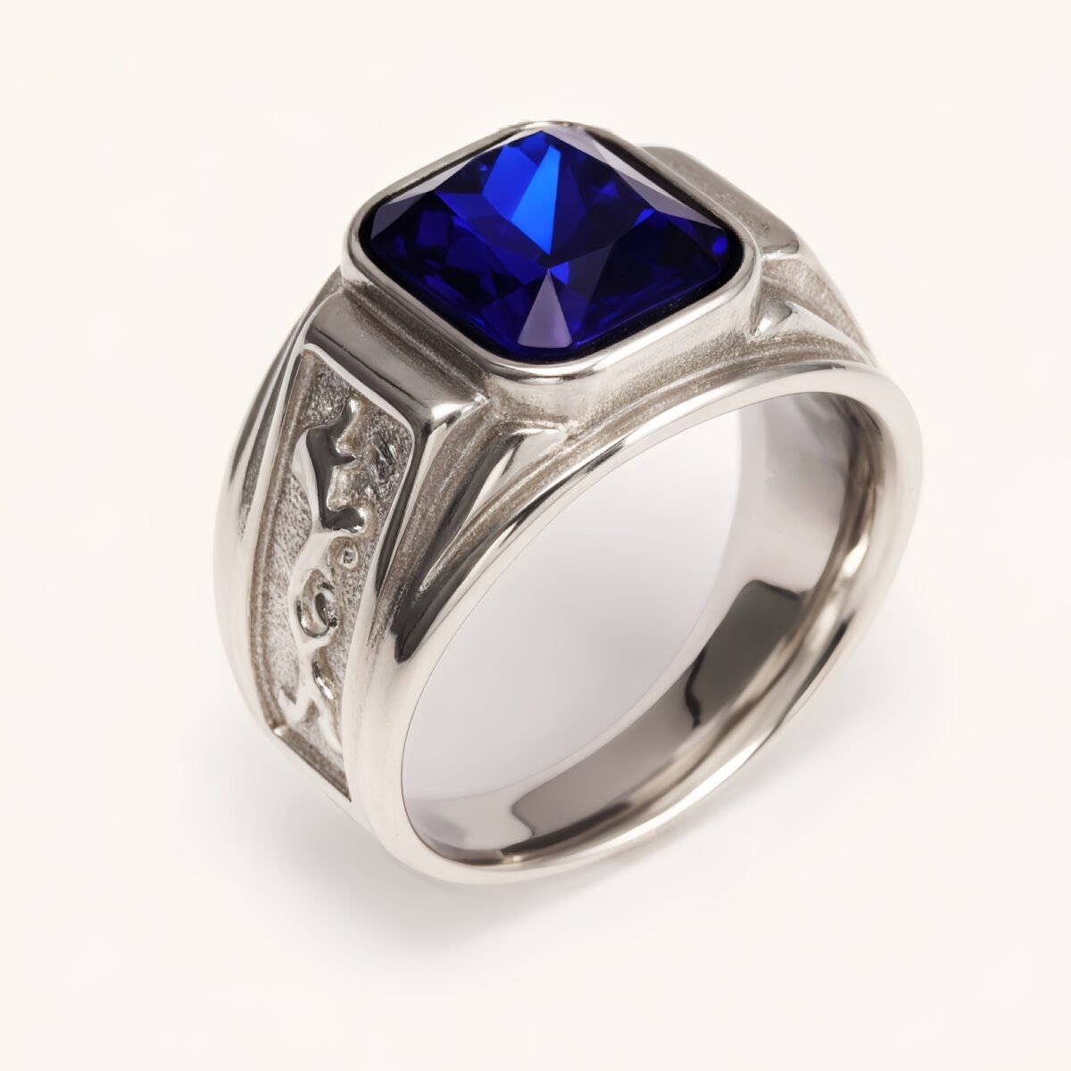 Silver - Carved Square Color - Gem Ring - Retro and Trendy Jewelry | BL135GH - Image 11