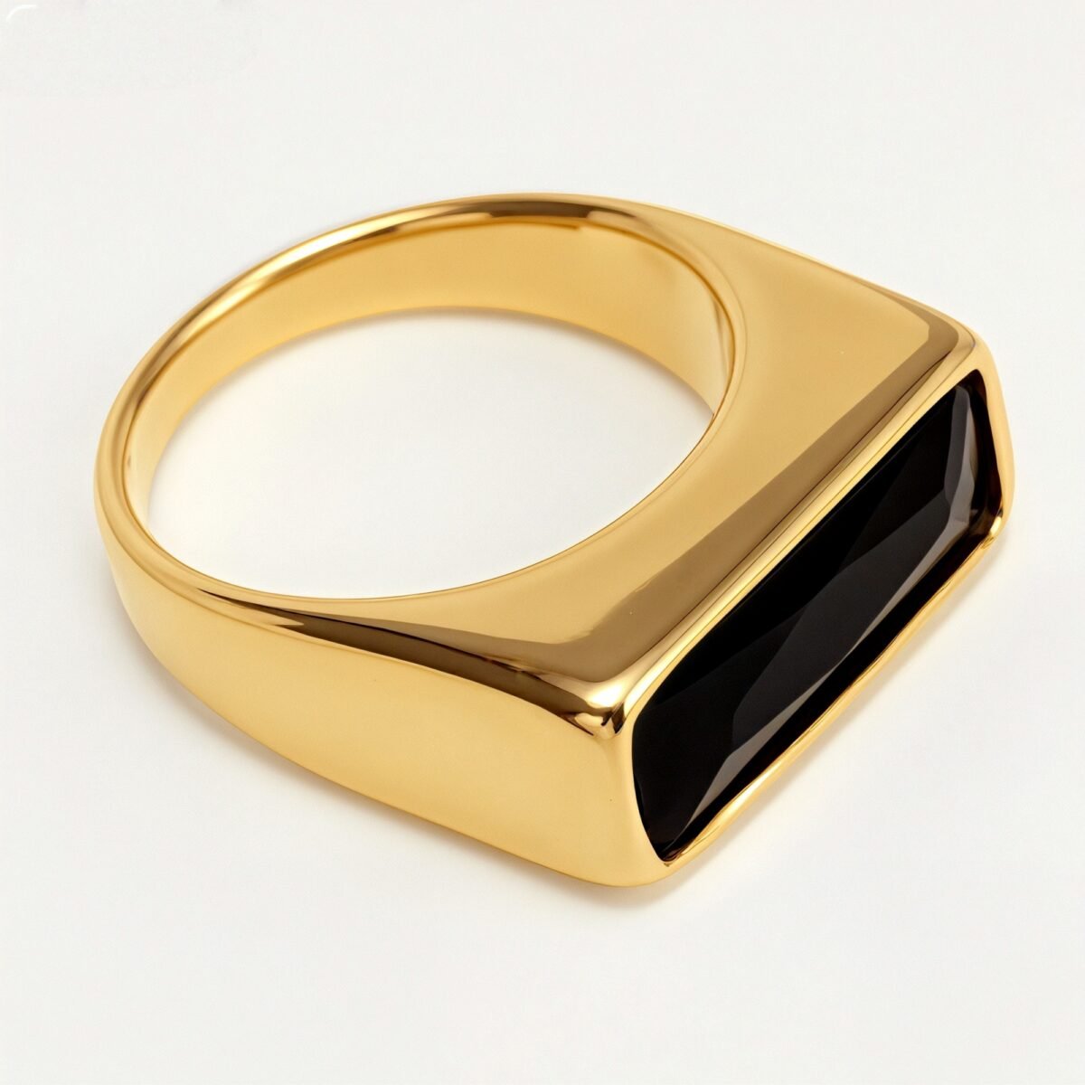 Gold - Inlaid Rectangular Gem Ring - Minimalist and Stylish Jewelry | K003723 - Image 3