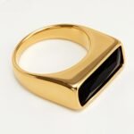 Gold - Inlaid Rectangular Gem Ring - Minimalist and Stylish Jewelry | K003723 - Image 3