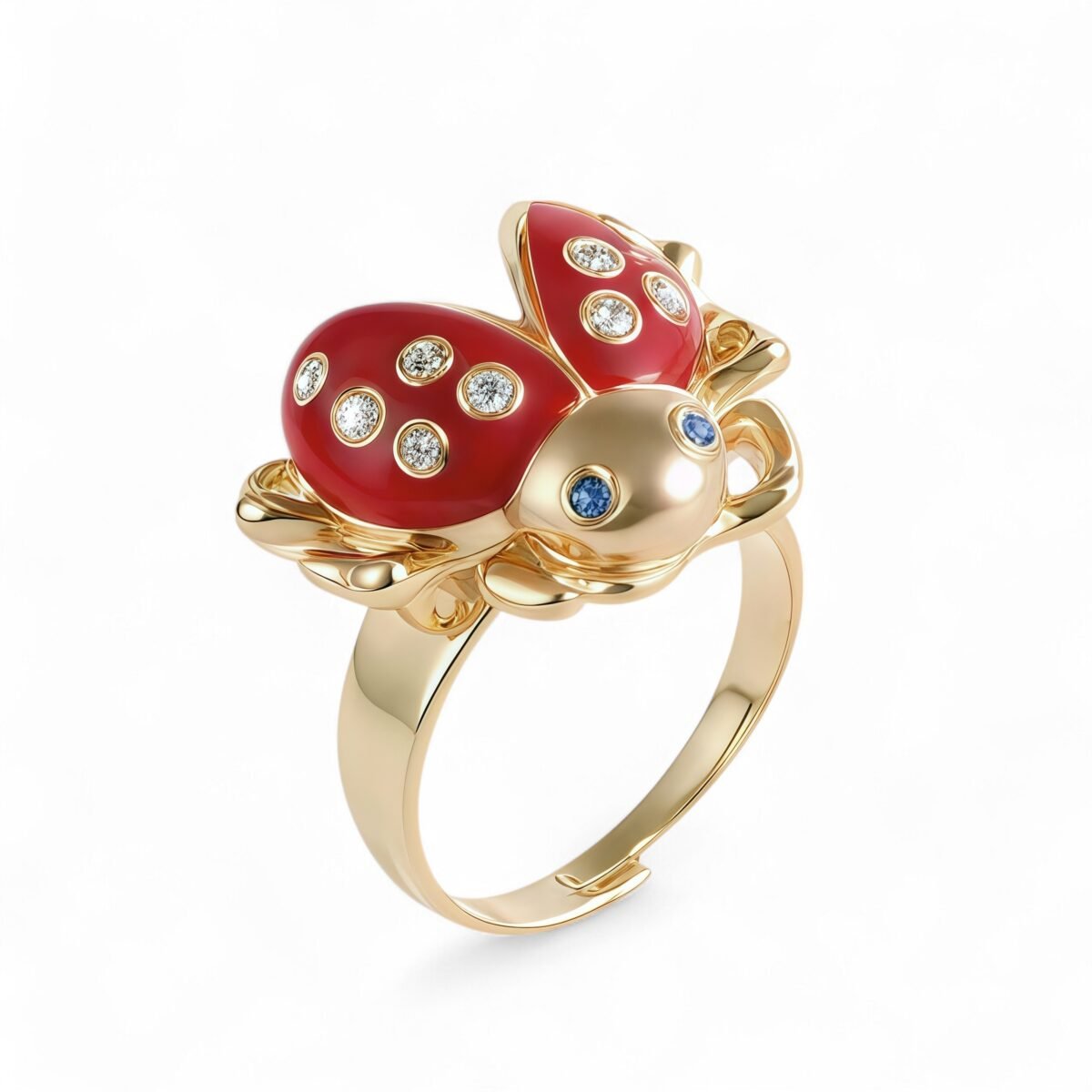 Cute lucky diamond-encrusted ladybug stainless steel Waterproof Waterproof Ring丨K007541J - Image 1