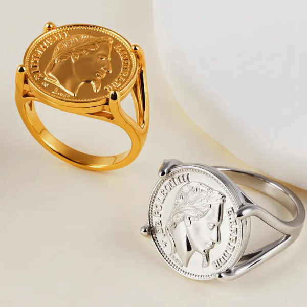Napoleon Iii Coin Inlaid Commemorative Men's Stainless Steel Ring| G005063